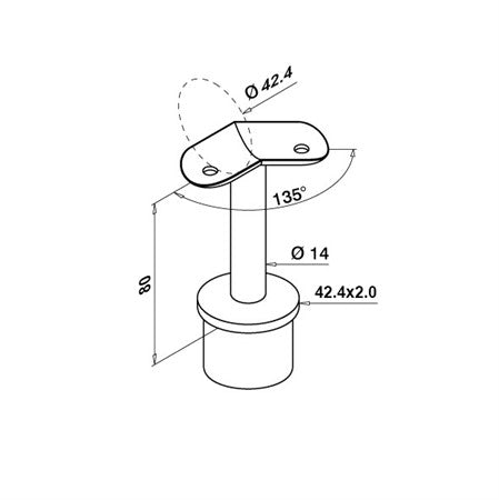 Handledarfäste 42,4 x 2,0 mm För vinklad handledare 45 /135 grader. Passar ihop med KM121