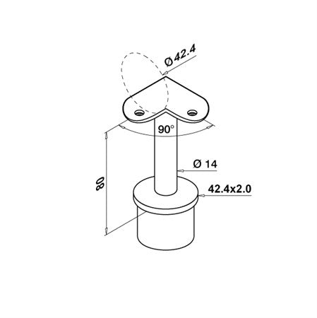 Handledarfäste 42,4 x 2,0 mm För vinklad handledare 90 grader Passar ihop med KM103