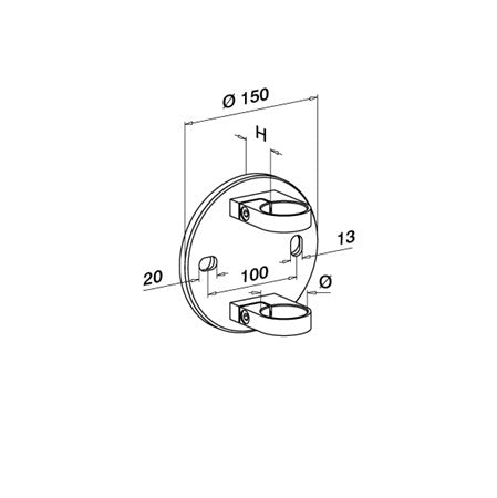 Stolphållare rör 42,4 mm D = 150 mm H = 45 mm