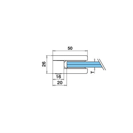 Klämfäste plan Glas 6 mm / 8 mm / 8,76 mm Storlek: 40 x 50 mm M8 skruv ingår 1 par gummi ingår 6 mm