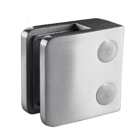 Klämfäste plan Glas 6 mm / 8 mm / 8,76 mm Storlek: 45 x 63 mm M8 skruv ingår 1 par gummi ingår 6 mm