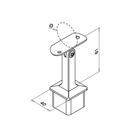 Handledarfäste 40 x 40 x 2,0 mm För rund handledare Justerbar