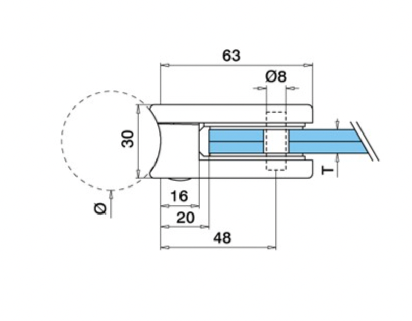 Klämfäste rör 42,4 mm Glas 8 mm/ 8,76 mm/ 10,76 mm
Storlek 45 x 63 mm M8 skruv ingår
Artikelnummer: KM315-316
Yta: Satin G320
Kvalitet: 316 