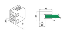 Klämfäste plan Glas 8 mm / 8,76 mm / 10,76 mm Storlek: 55 x 55 mm M8 skruv ingår 1 par gummi ingår