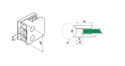 Klämfäste rör 42,4 mm Glas 8 mm / 8,76 mm Storlek: 45 x 45 mm M8 skruv ingår 1 par gummi ingår