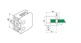 Klämfäste plan Glas 8 mm / 8,76 mm Storlek: 45 x 45 mm M8 skruv ingår Säkerhetsplatta ingår 1 par gummi ingår. 8 mm gummin används till 8.38 mm glas.