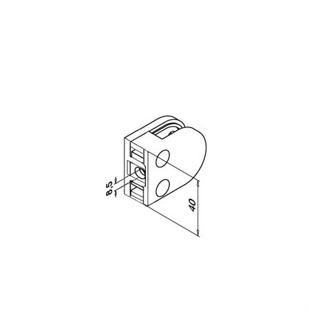 Klämfäste plan Glas 6 mm / 8 mm / 8,76 mm Storlek: 40 x 50 mm M8 skruv ingår 1 par gummi ingår 6 mm