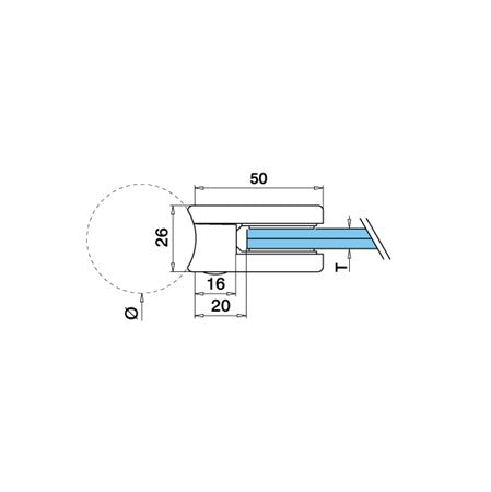 Klämfäste rör 42,4 mm Glas 6 mm / 8 mm / 8,76 mm Storlek: 40 x 50 mm M8 skruv ingår 1 par gummi ingår 6 mm