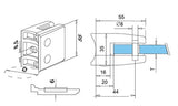 Klämfäste rör 42,4 mm Glas 8 mm / 8,76 mm / 10,76 mm Storlek: 55 x 55 mm M8 skruv ingår Säkerhetsplatta ingår 1 par gummi ingår 8 mm