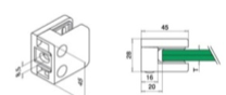 Klämfäste plan Glas 8 mm / 8,76 mm Storlek: 45 x 45 mm M8 skruv ingår 1 par gummi ingår