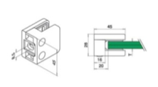 Klämfäste plan Glas 8 mm / 8,76 mm Storlek: 45 x 45 mm M8 skruv ingår 1 par gummi ingår