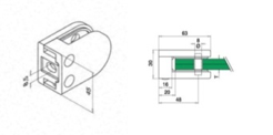 Klämfäste plan Glas 8 mm / 8,76 mm / 10,76 mm Storlek: 45 x 63 mm M8 skruv ingår 1 par gummi ingår. 8 mm gummin används till 8.38 mm glas.
